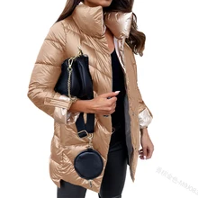 

Simple Solid Stand Collar Parkas for Woman Fashion Loose Long Sleeve Women's Coat Winter Warm Down Cotton Padding Ladies Top