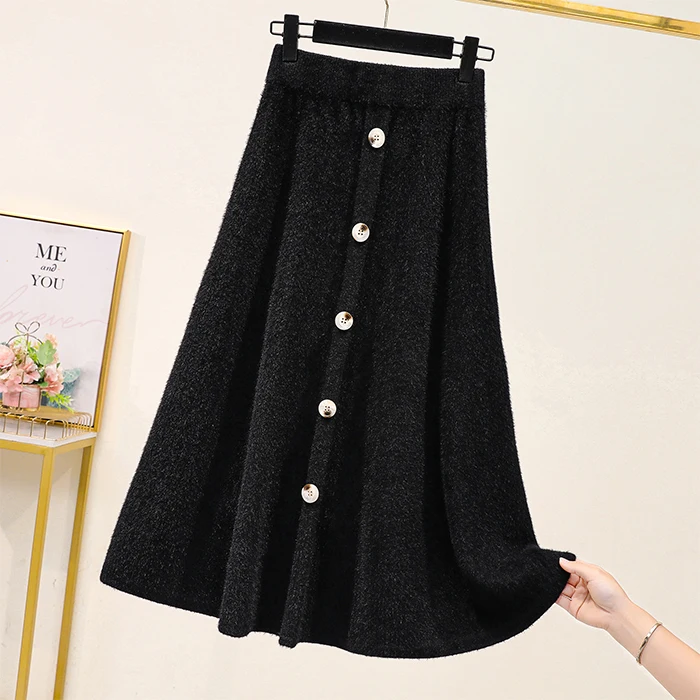 Black Red Knitted Long Plus Large Size Oversize Korean Style Fashion Autumn Women'S Clothing Vintage 2021 High Waist Skirts Skirts Skirts