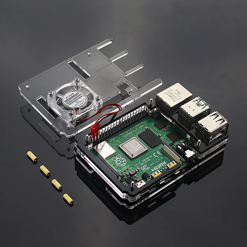S ROBOT 6 слоев Raspberry Pi 4 Модель B акриловый чехол прозрачный корпус с светодиодный вентилятор охлаждения подходит для Raspberry Pi 4 RPI101