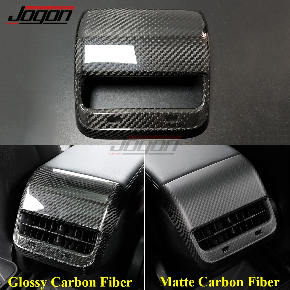 Real Carbon Fiber For Tesla Model 3 2017- 2020 Car Interior Armrest Rear Seat Air Condition AC Vent Outlet Cover Trim Molding