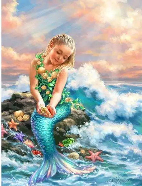 

Diamond Painting Little Girl Mermaid Styling Portrait Vivid And Lovely Full Square Diamond Mosaic Handicraft Art
