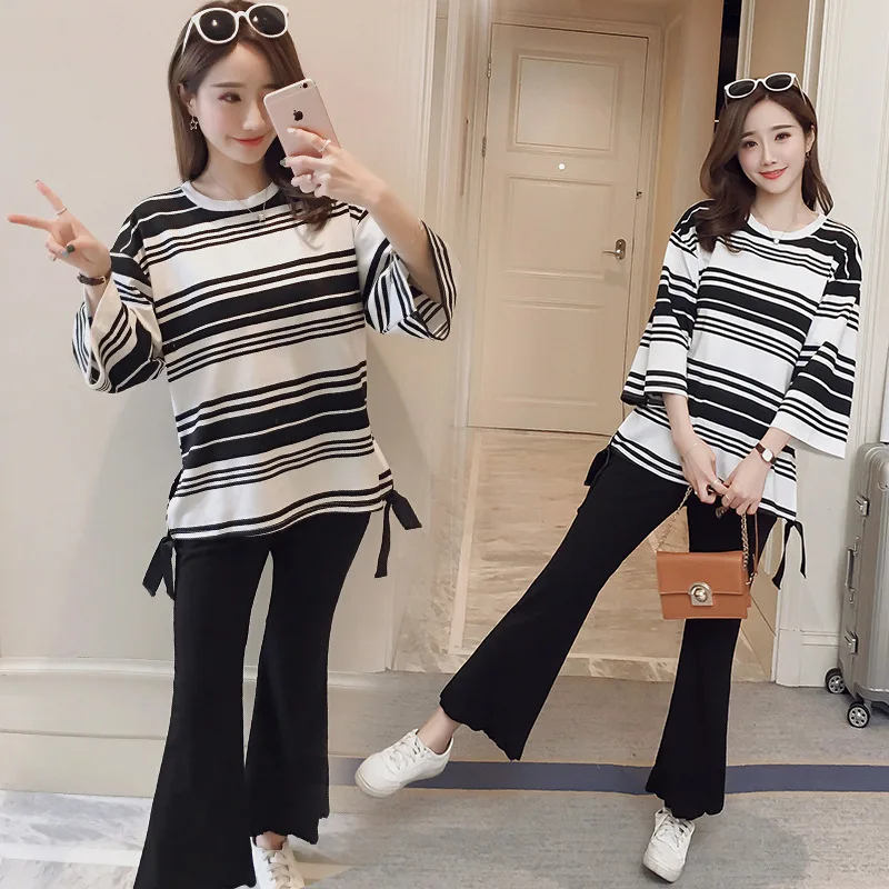 

2019 Spring Breastfeeding Set New Style Korean-style Spring And Autumn Fashion Tops Wide-Leg Bell-bottom Pants Nursing Two-Piece