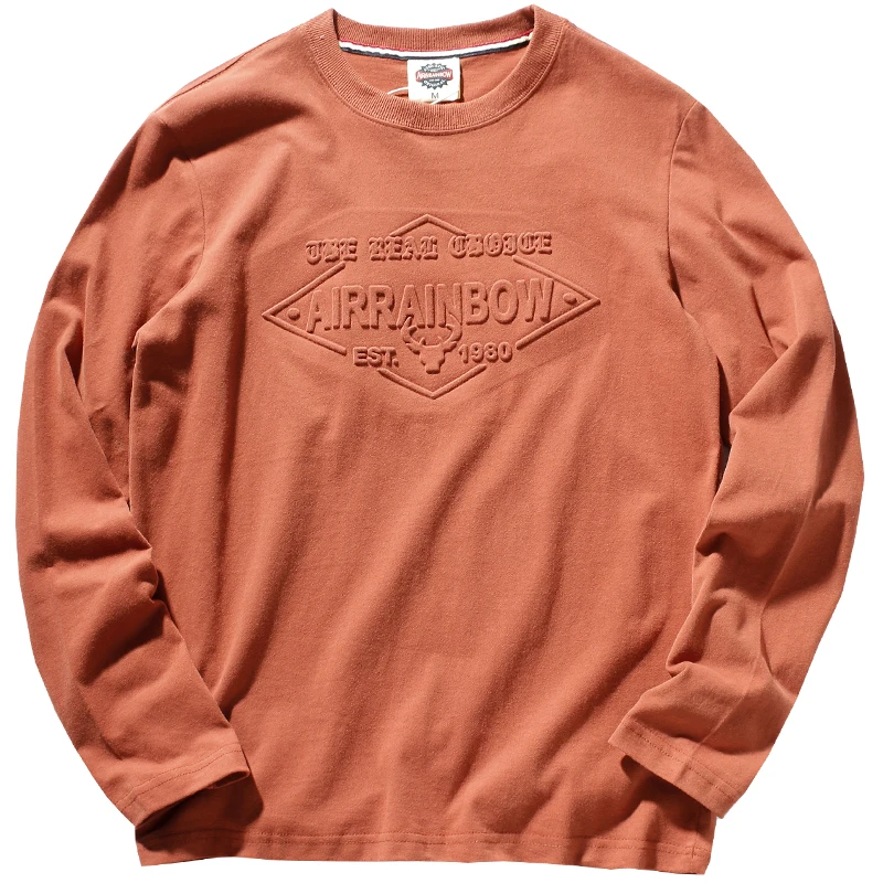 round Neck Long Sleeve T-shirt Men 's Cotton European and American Fashion Style Washed Distressed Style Long Sleeve Base Shirt 1