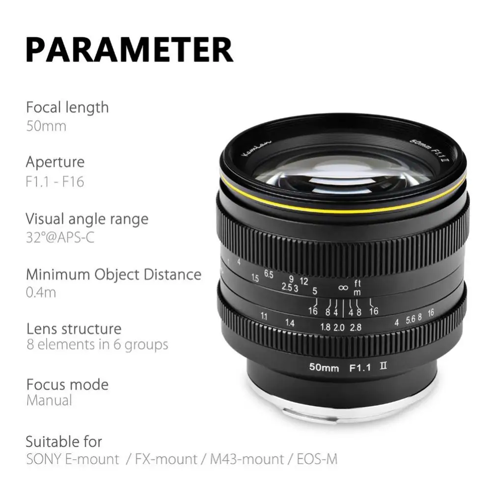 Kamlan 50mm f1.1II APS-C Large Aperture Manual Focus Lens for CanonEOS-M Sony E Fuji X M43 Mount Mirrorless Cameras 2