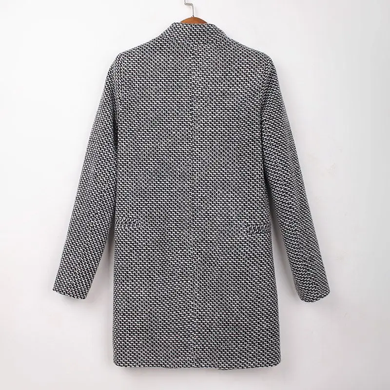 Корейское теплое однобортное пальто с узором «гусиная лапка», женское повседневное шерстяное пальто, Офисная женская элегантная длинная верхняя одежда, зима, лидер продаж