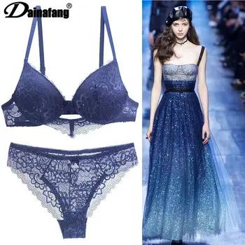 

[Hot sales] New 2020 Lace Drill Bra Set Women Plus Size Push Up Underwear Set Bra And Thong Set 34 36 38 40 42BCD Cup For Female