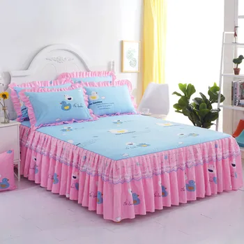 

Romantic Lace Edge Bed Sheet Non-slip Fitted Sheet Cover Sanding Bedspread with Elastic Band Single Double Bed Dust Ruffle