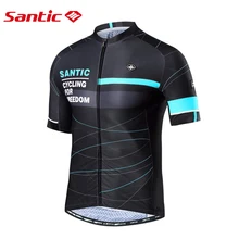 Santic-Camiseta de ciclismo para hombre, camisa de manga corta con cremallera completa, secado rápido, transpirable, reflectante, talla asiática