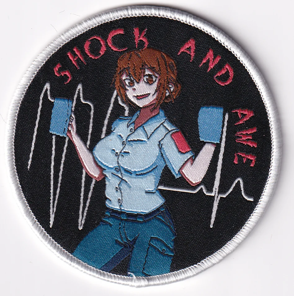 

Custom display of woven label patch: shock and awe