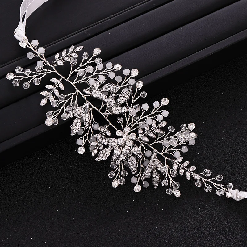 

Vintage Silver Crystal Pearl Bridal Headbands Wedding Headpiece Flower hair ornament Hair Jewelry Wedding Hair Accessories