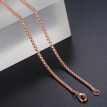 

Fashion Simple 2mm Round Box Chain Necklaces For Women Men Stainless Steel Never Fade Rose Gold Color Tone Solid Metal KN555A