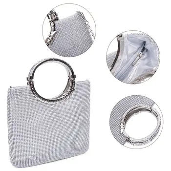 

Women's Handbag Rhinestone + satin Bag Evening Bags Wedding Clutch Purse(Silver)