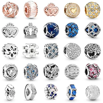 

925 Sterling Silver Beads Charms Crown snowflake sky butterfly blue crystal Beads For Women Pandora Charms 925 Original Bracelet