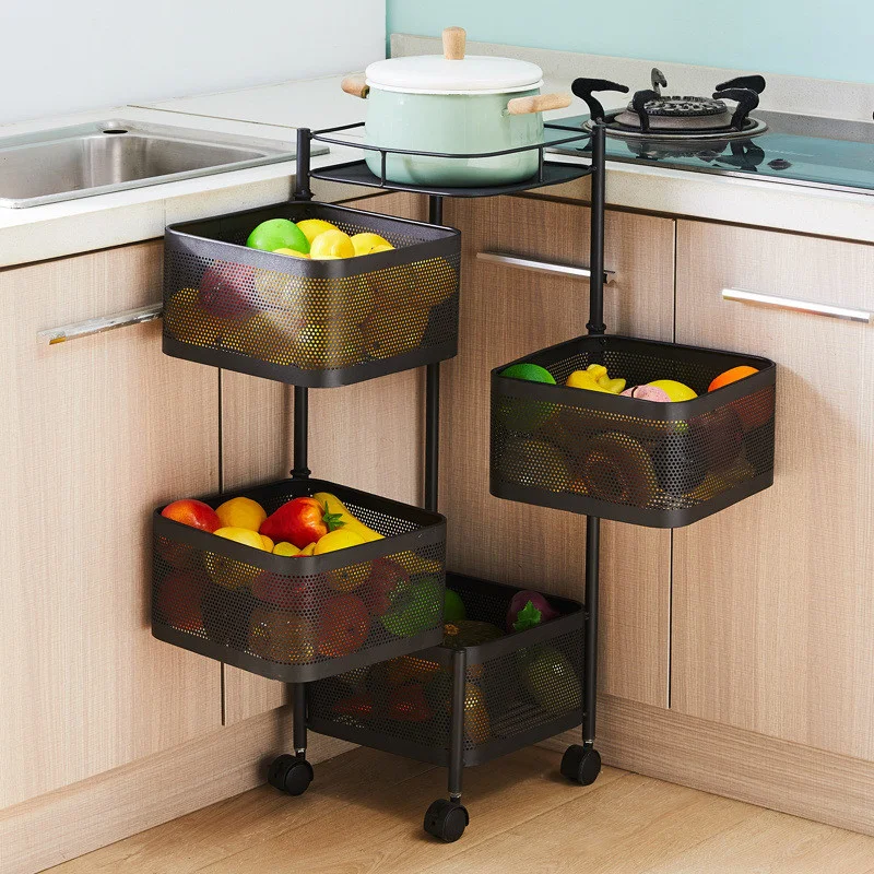 Square Kitchen Storage Shelf Rotation Vegetable Fruit Rotating Rack