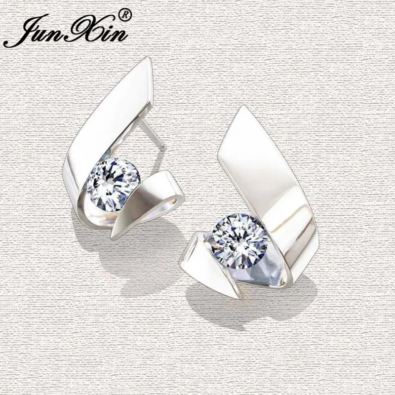 Irregular Purple Blue White Yellow Crystal Geometric Stud Earrings For Women 925 Silver Color Round Zircon Stone Earring Jewelry