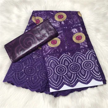 

100% Cotton Basin Riche Brocade Lace Fabric with Stones 2.5+2.5yards African Bazin Brode Lace Fabric for Women Dress