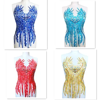 

Beaded sequins V-neck lace appliques hot rhinestone front flower accessories costumes dance clothes DIY decorative accessories