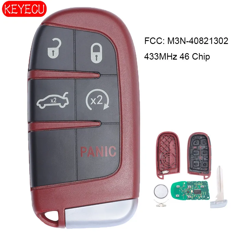 KEYECU красный умный дистанционный ключ 433 МГц 5 кнопок для Chrysler 300 Dodge Challenger Charger Dart