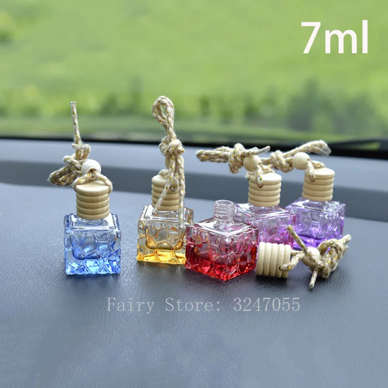 

7ml Free Shipping Glass Perfume Essential Bottle Multicolor Empty Cosmetic Container Wooden Plug Car Hanging Bottles