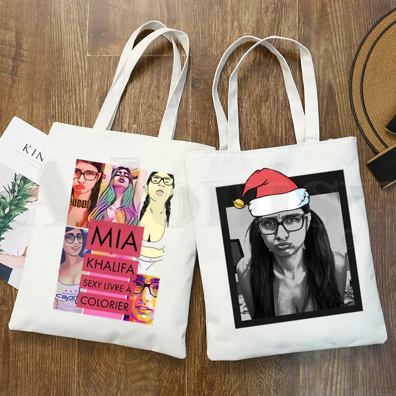 

Mia Khalifa Action Movie Star Funny Hipster Graphic Cartoon Print Shopping Bags Girls Fashion Casual Pacakge Hand Bag