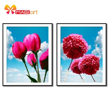 

Cross stitch kits Embroidery needlework sets 11CT water soluble canvas patterns 14CT Mordern style blooming red flowers-NCMF120