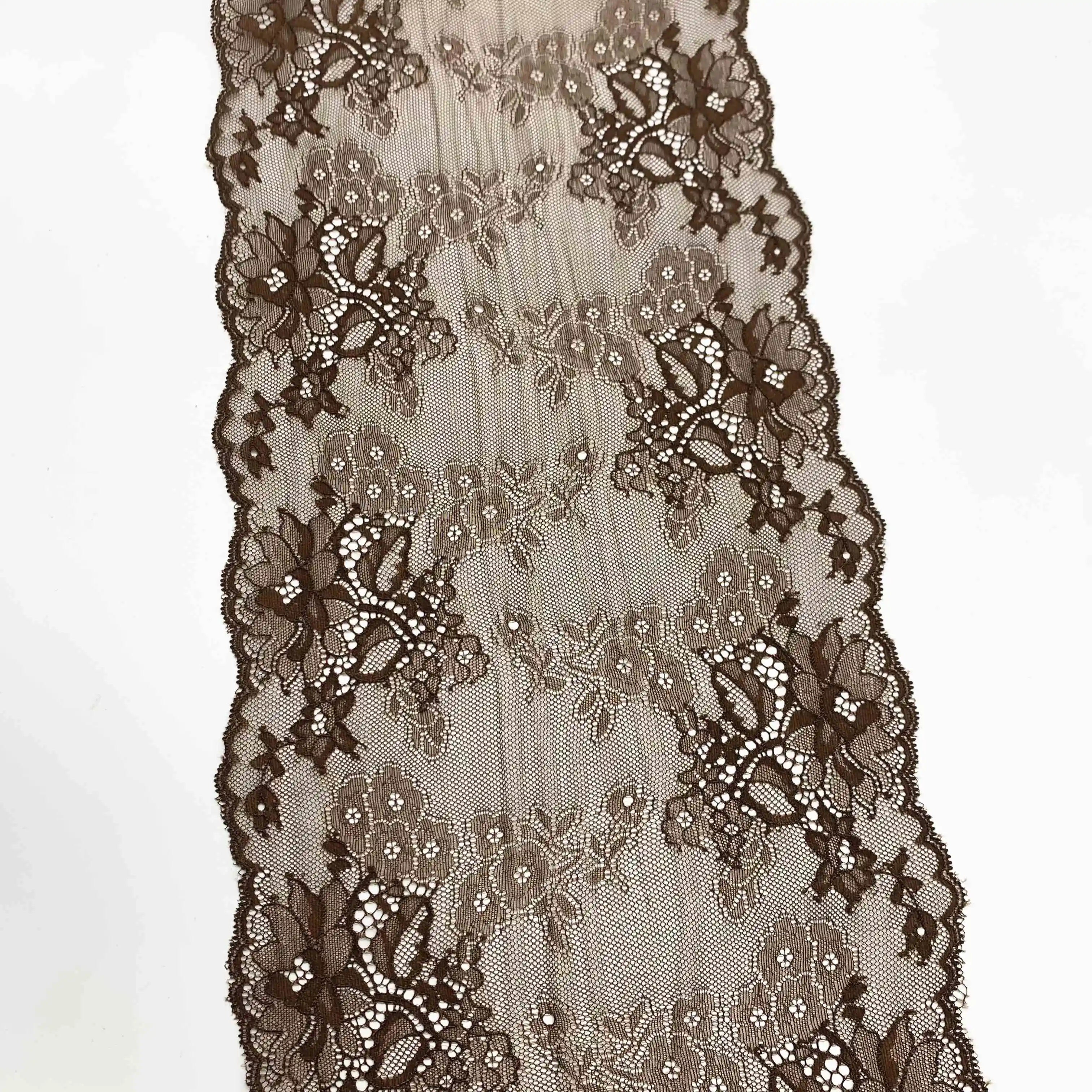 3y/lot 21.50cm Soft Dark Coffee Elastic Stretch Lace Trim 3