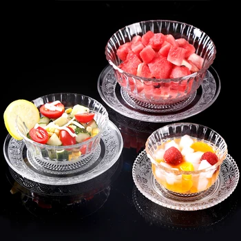 

Creative Glass Bowl Fruit Dish Tableware Transparent Bowl and Dish Rice Dessert Watermelon Salad Bowl Household Bowl Set bowls