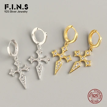 

F.I.N.S Luxury Baroque Style Real 925 Sterling Silver Zircon Cross Mini Hoop Earrings for Women Korean Fashion Fine Jewelry