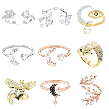 

High Quality Swa Original Fashion Classic Powder Arrow Moon Eye Leaf Ring Jewelry Wholesale.
