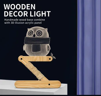 

Wooden USB 3D LED Animal OWL Night Light Warm Lighting Table Reading Lamps Bedroom Home Decor Birthday Gift