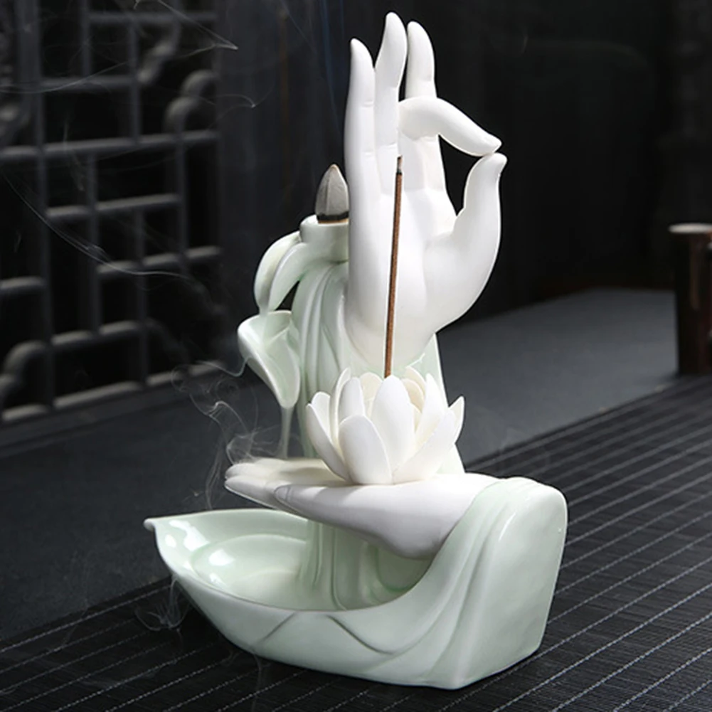 Керамический обратный поток Будды руки лотоса ладан держатель горелок дома медитации курильница