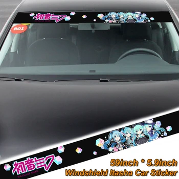 

59'' Anime Racing Miku Itasha Car Stickers Front Rear Printed Windshield Sunshade Sticker Drift Rally Decals