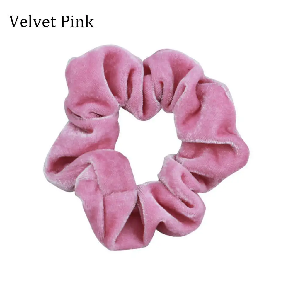 Velvet pink Атласные/бархатные резинки для волос, женские эластичные резинки для волос, головные уборы для девушек, яркий цвет, Шелковый конский хвост, держатель, аксессуары для волос - Цвет: Velvet pink