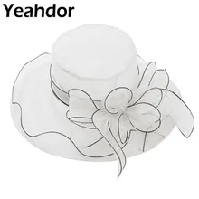Белая свадебная шляпа для невесты, женская элегантная Кепка с оборками и широкими полями, Цветочная органза, Кентукки, Дерби, церковные вечерние Кепка, большая летняя шляпа от солнца