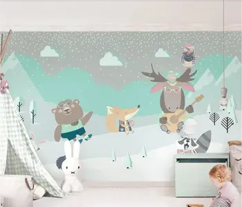 

CJSIR Custom Children Room Wall 3d Wallpaper Cute Cartoon Goat Bear Fox Rabbit Cloud Children Background Wall 3d Wallpaper