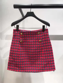 

19 Small Xiangfeng Weaving Thick Tweed Check Pattern Button Decoration A Word Skirt Half Body Skirt 93230