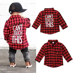 KSTDV/От 1 до 7 лет Детская одежда новая модная одежда для маленьких мальчиков красная клетчатая футболка с длинными рукавами и надписью на