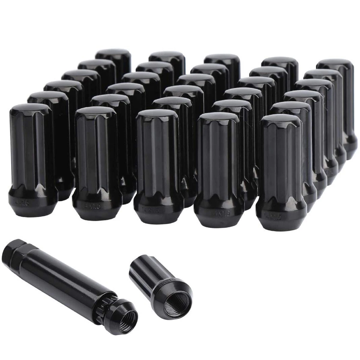 32-Piece M14x1.5 Wheel Lug Nuts - 19mm Hex Conical Seat For Chevy Silverado GMC Sierra Ford F250 F350 Ram 2500/3500