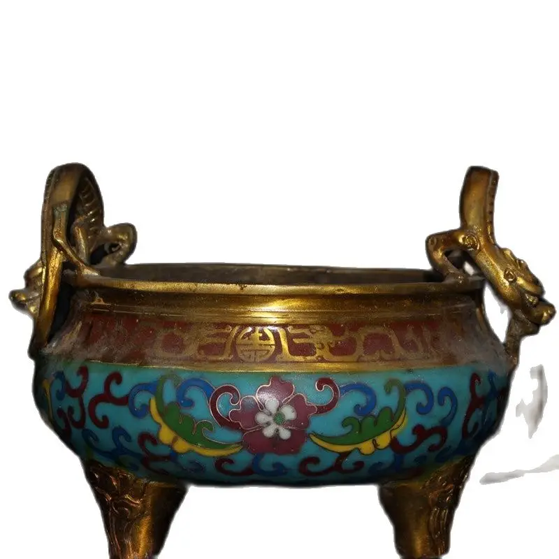 

China Old Beijing Old Goods Seiko Pure Copper Cloisonne Ssangyong Incense Burner