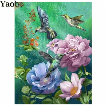 

diy 5d diamond embroidery Flowers-and-Hummingbirds diamond paintings full square round cross stitch mosaic pictures rhinestones