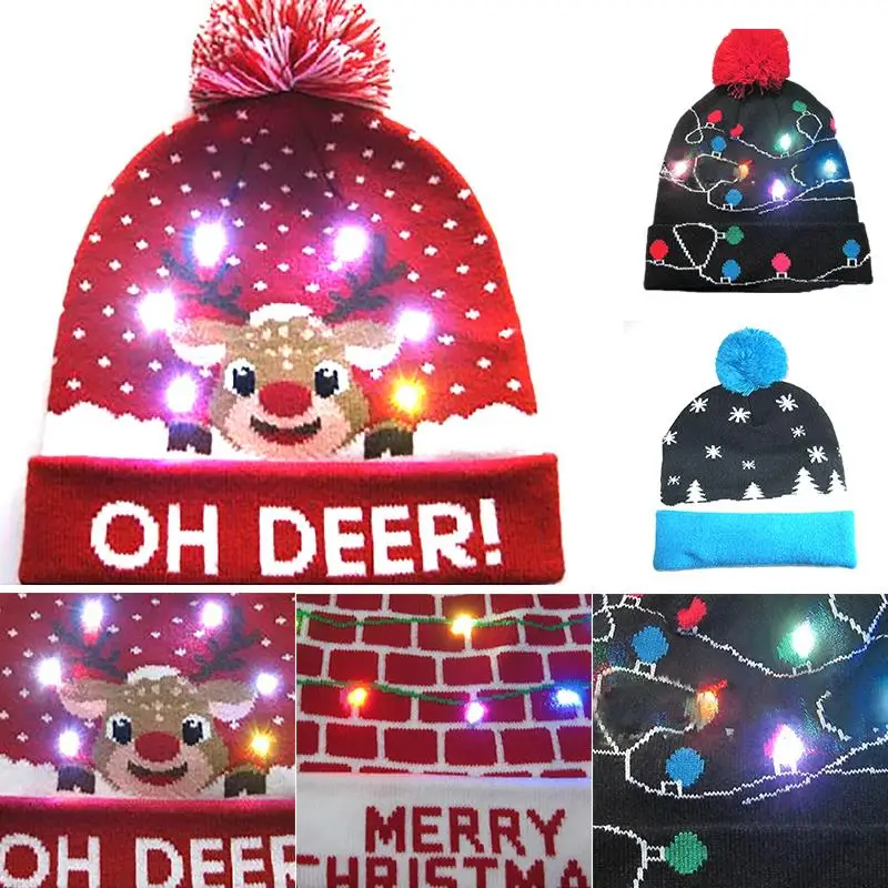 

Christmas Hat Glowing Ski Cap LED Cosplay Performance 4 Color Wool Glowing Christmas Hat Light Flash