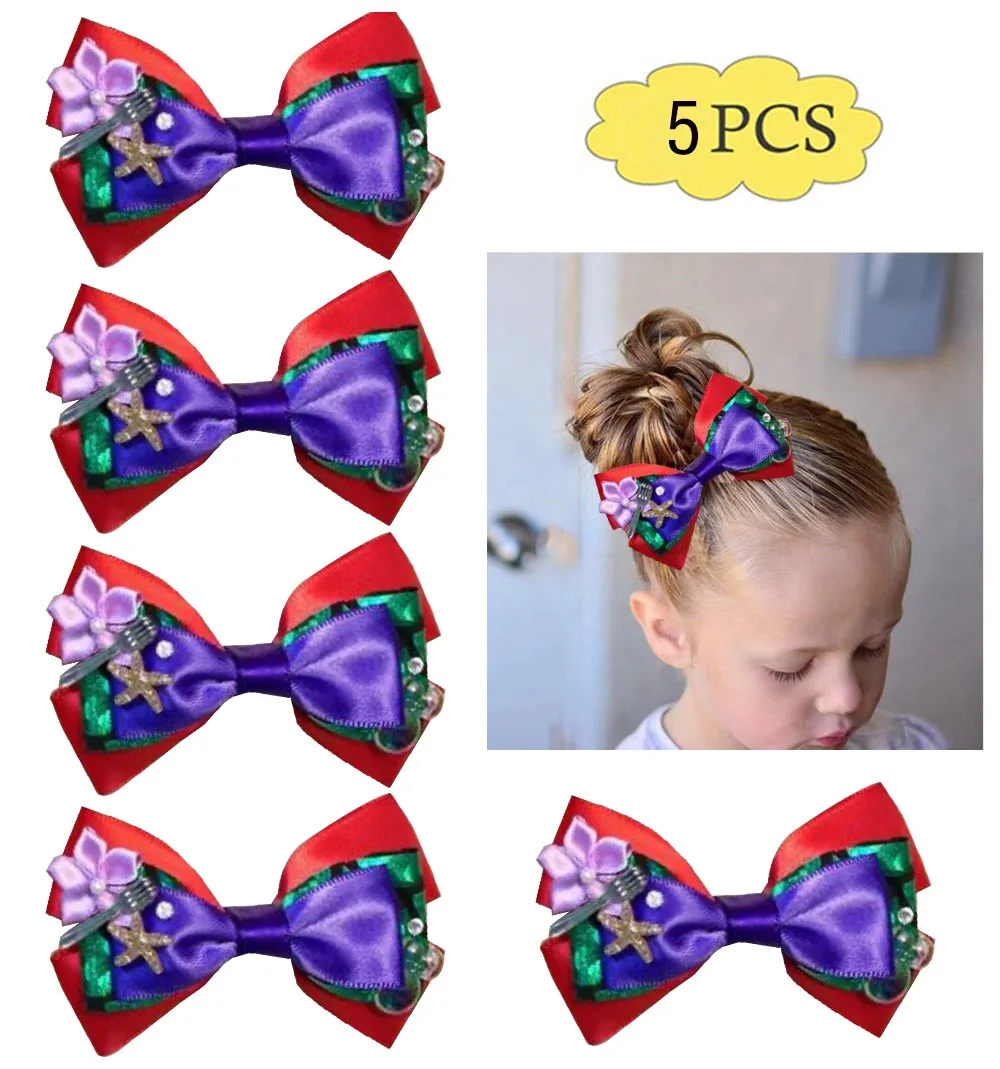 free shipping 5pcs 4.5-5'' Pastel Mermaid Princess Bow Sparkle Hair inspired girl hair accessories | Аксессуары для одежды