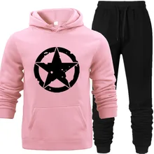 Hooded Hoodies with Pocket Lover's Sportswear Hoodies+Long Pants Two PieceSet Female Cotton Outfits Light All-match Unisex Set