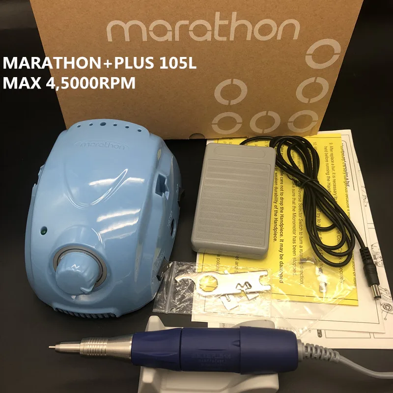 

blue STRONG 210 45000rpm MARATHON-Champion 3 plus105L Handpiece Electric Manicure Drill Set for manicure Nail Drill equipment