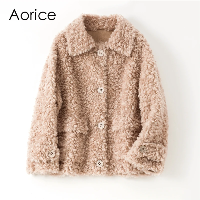 Aorice Для Женщин натуральном овечьем меху Меховая куртка пальто из шерсти и меха