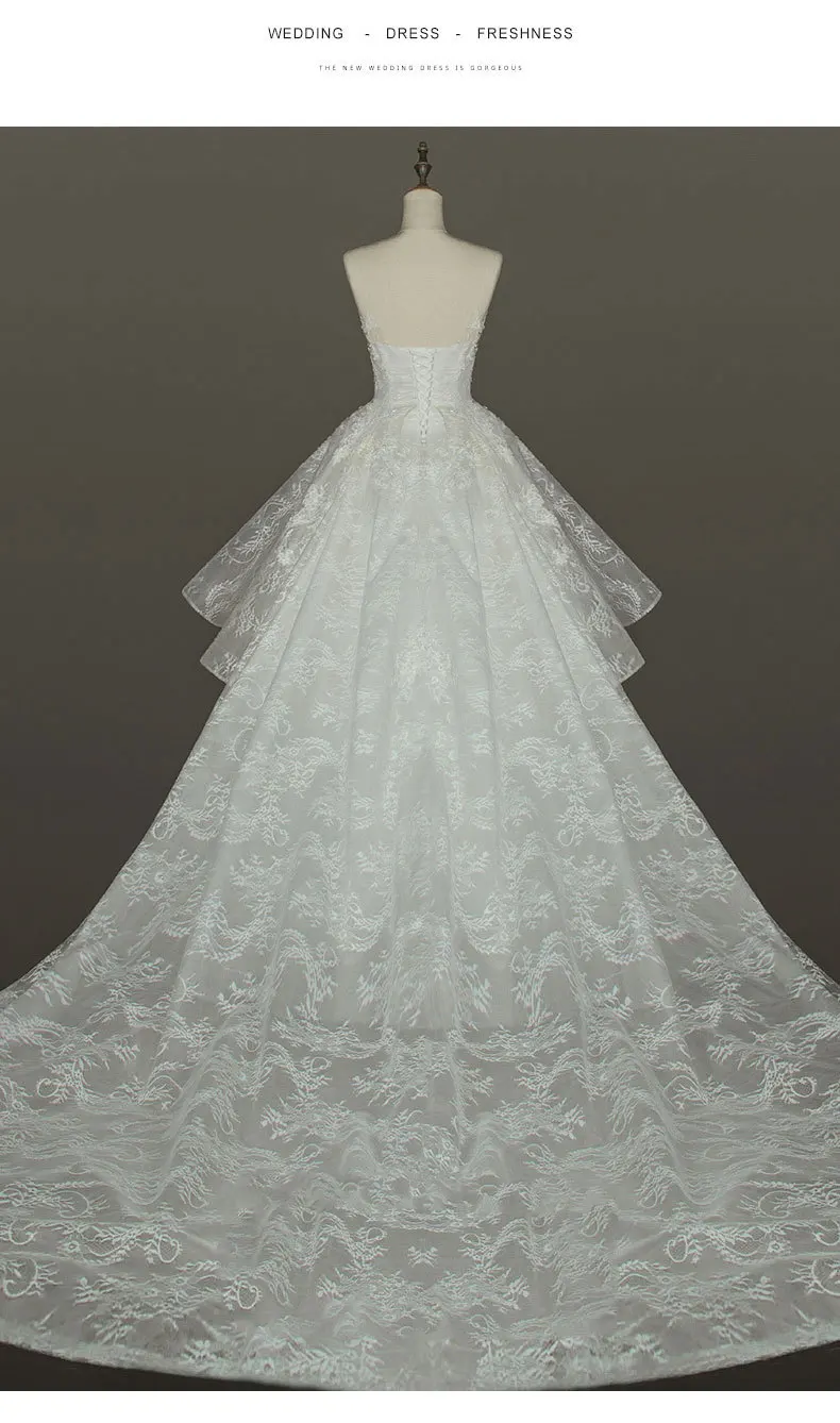 robe de mariee, бальное платье с оборками, кружевные свадебные платья, круглый вырез, принцесса, свадебные платья, цвета слоновой кости, на шнуровке сзади, vestido de noiva