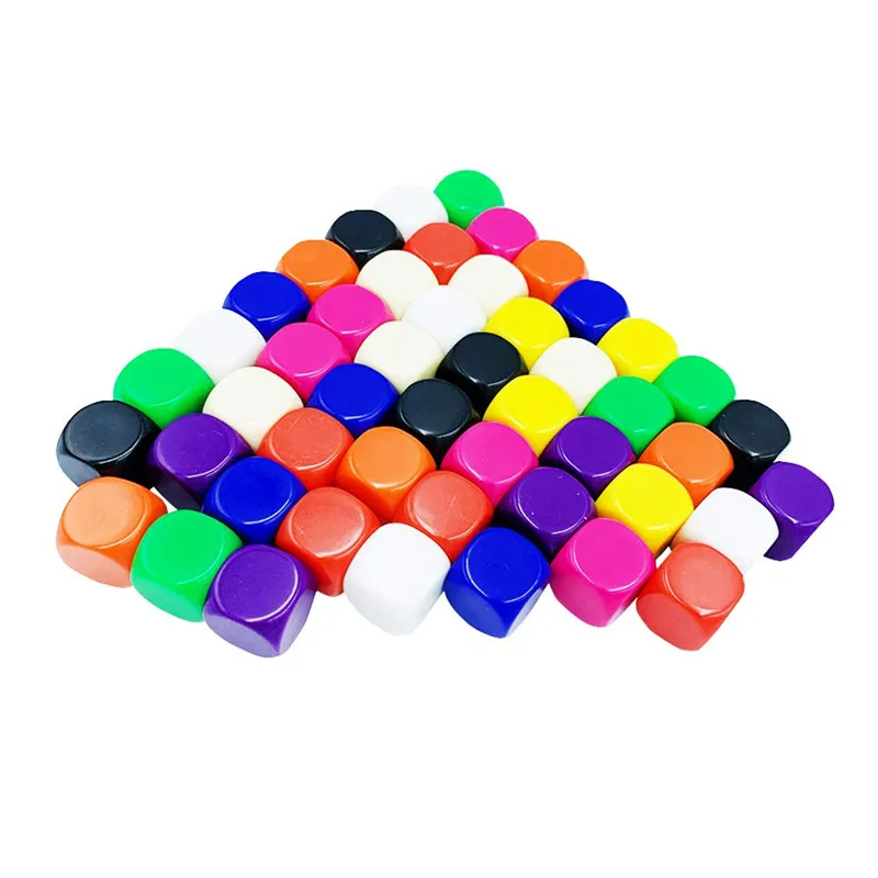 50 шт 16 мм Пустые Акриловые Игральные Кости-кубики-десять цветов 6 сторонних штампов с кубиками мешок для настольных игр, DIY, развлечения и обучения