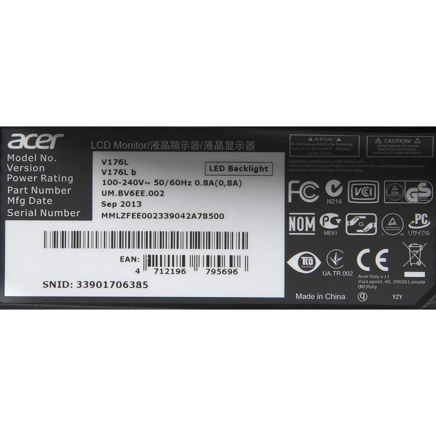 Монитор Acer 17" V176Lb черный TN+film LED 5ms 5:4 Mat 250cd