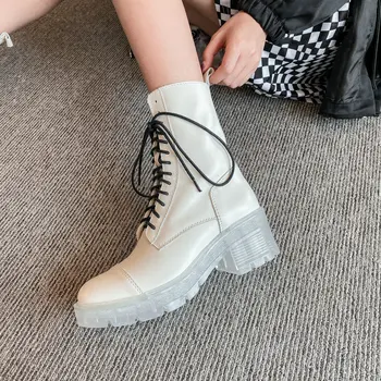

Fashion Lace-up Riding Boots for Women Real Leather Winter Snow Shoes Genuine Leather Platform High Heel Women Boots