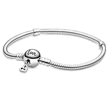 

New 925 Sterling Silver Bracelet Moments Freehand Heart Clasp Snake Link Bracelet Bangle Fit Bead Charm Diy Europe Jewelry